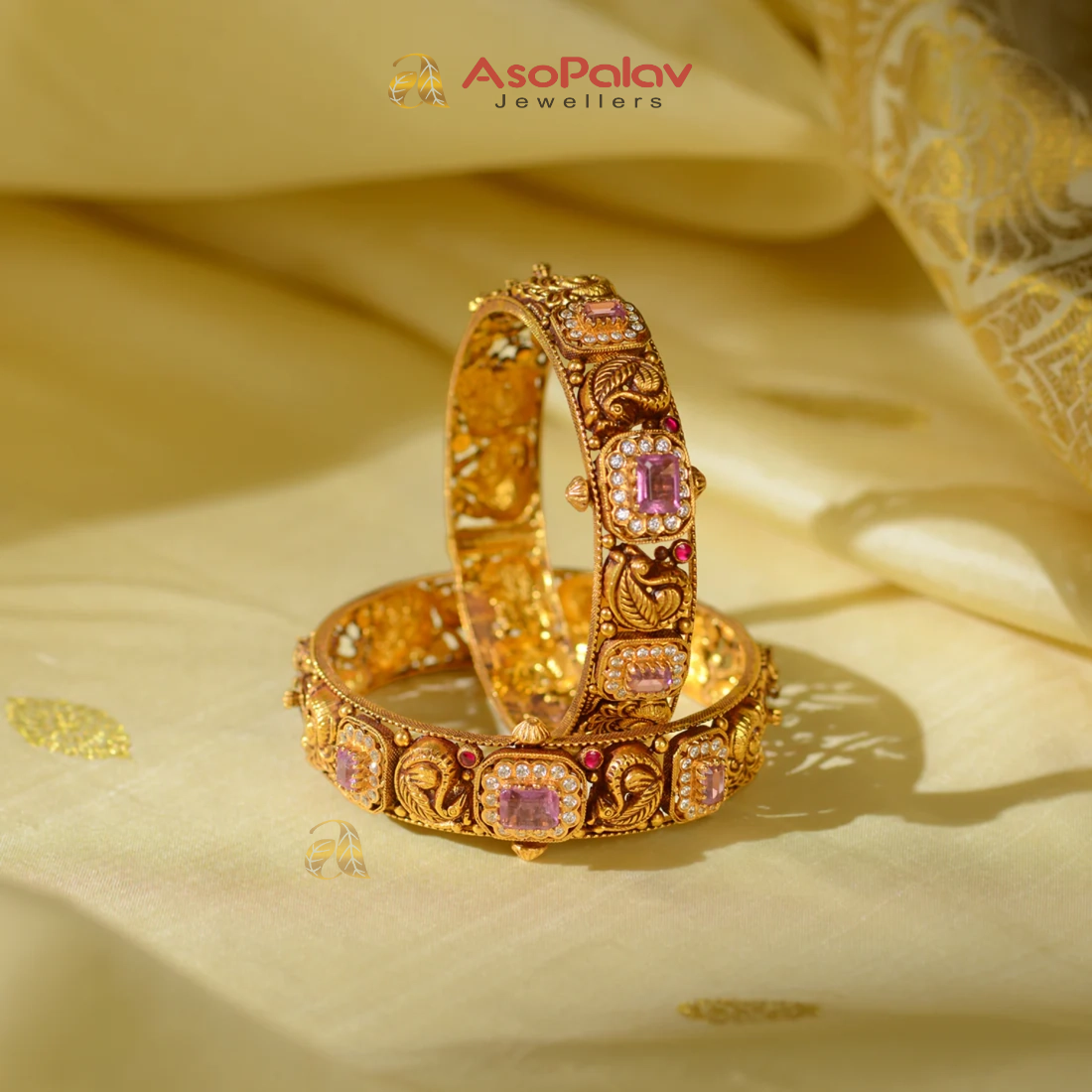 22K Antique Peacock Gold Bangles for Women | Traditional Bridal Gold Jewelry